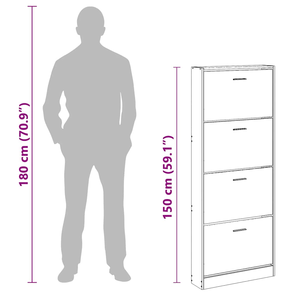 vidaXL Shoe Cabinet Brown Oak 59x17x150 cm Engineered Wood