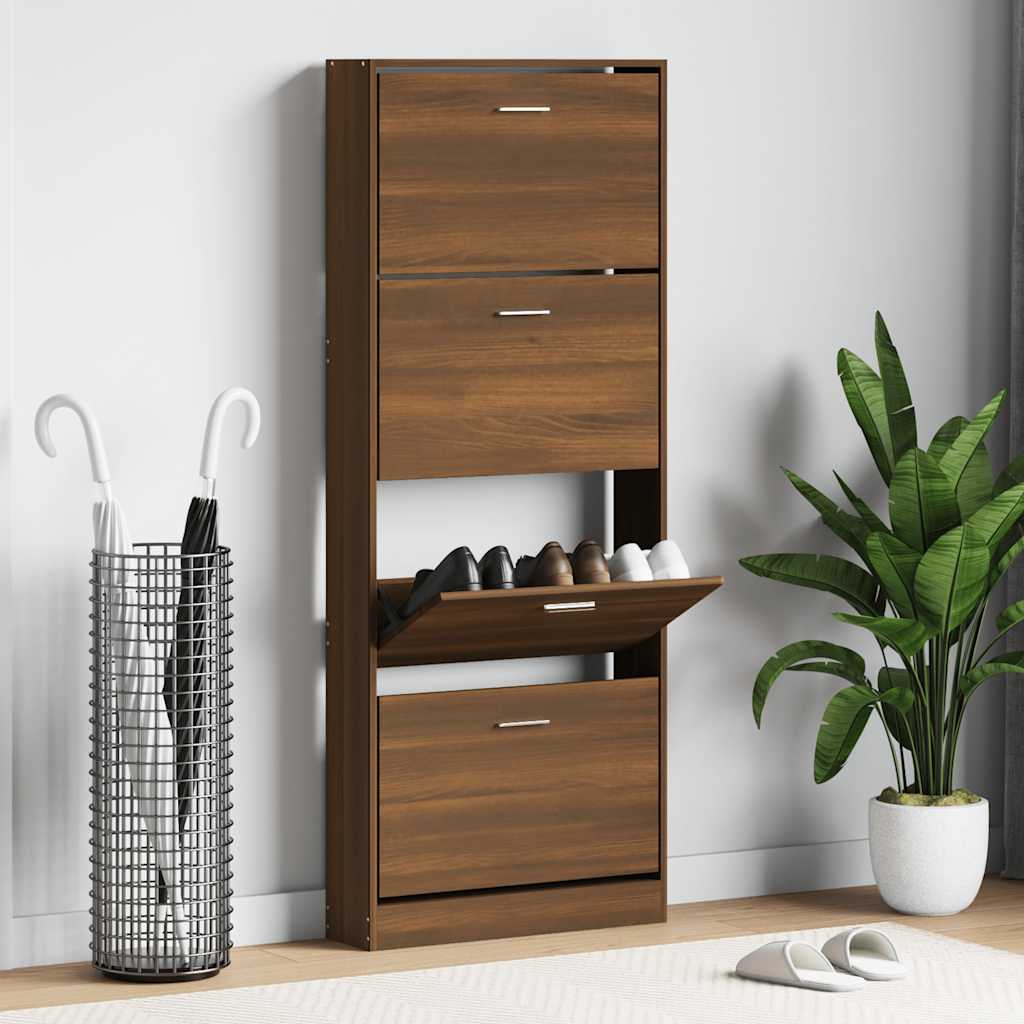 vidaXL Shoe Cabinet Brown Oak 59x17x150 cm Engineered Wood