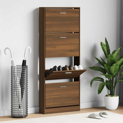 vidaXL Shoe Cabinet Brown Oak 59x17x150 cm Engineered Wood