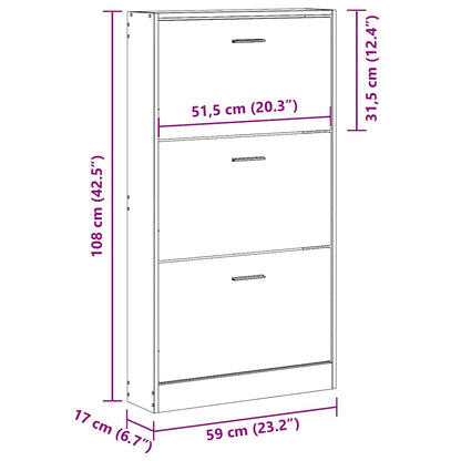 vidaXL Shoe Cabinet Black 59x17x108 cm Engineered Wood