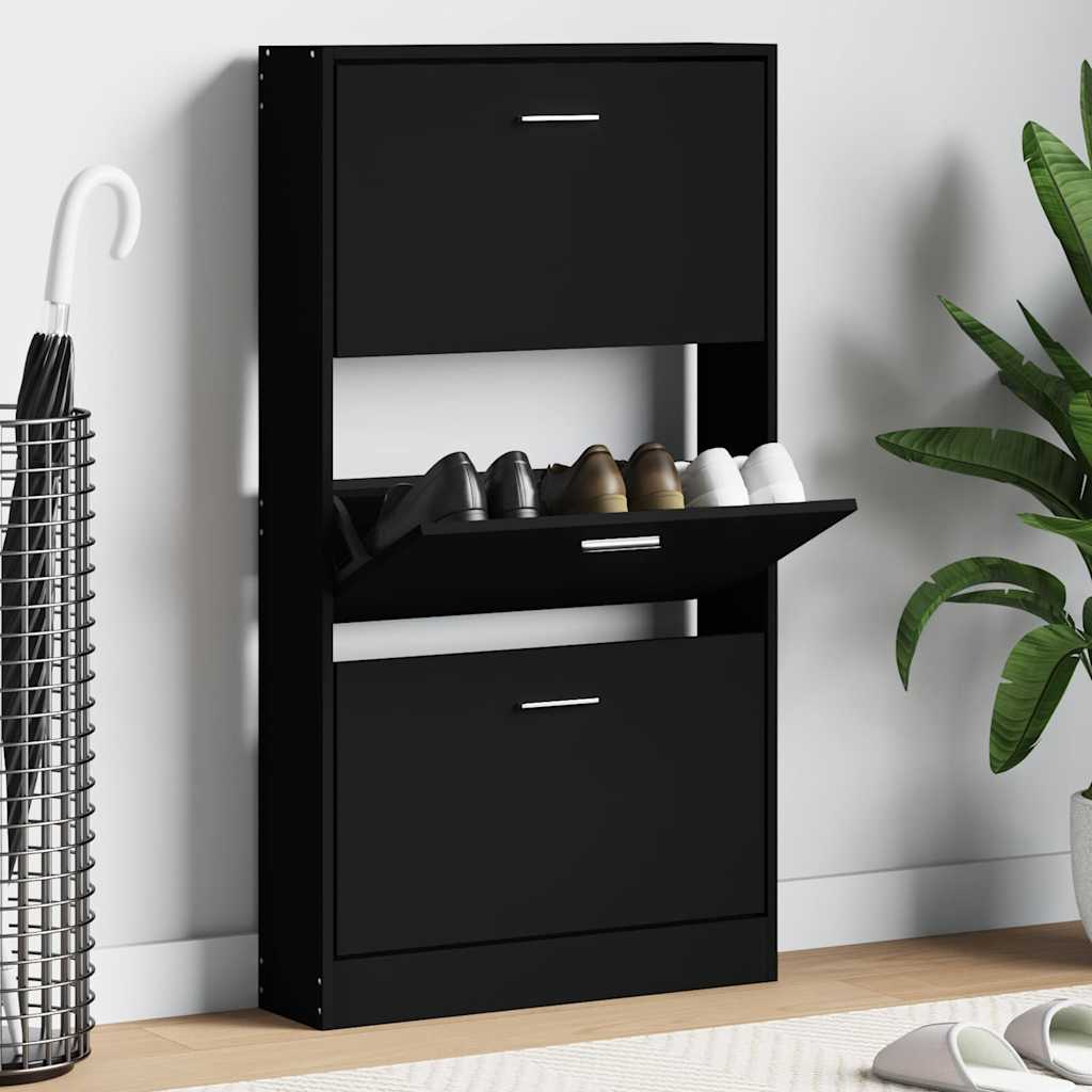 vidaXL Shoe Cabinet Black 59x17x108 cm Engineered Wood