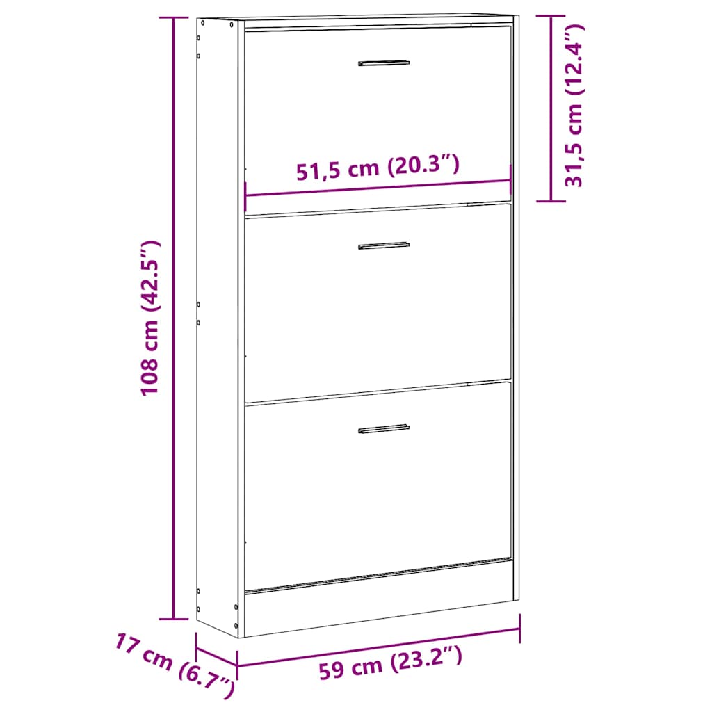 vidaXL Shoe Cabinet Concrete Grey 59x17x108 cm Engineered Wood