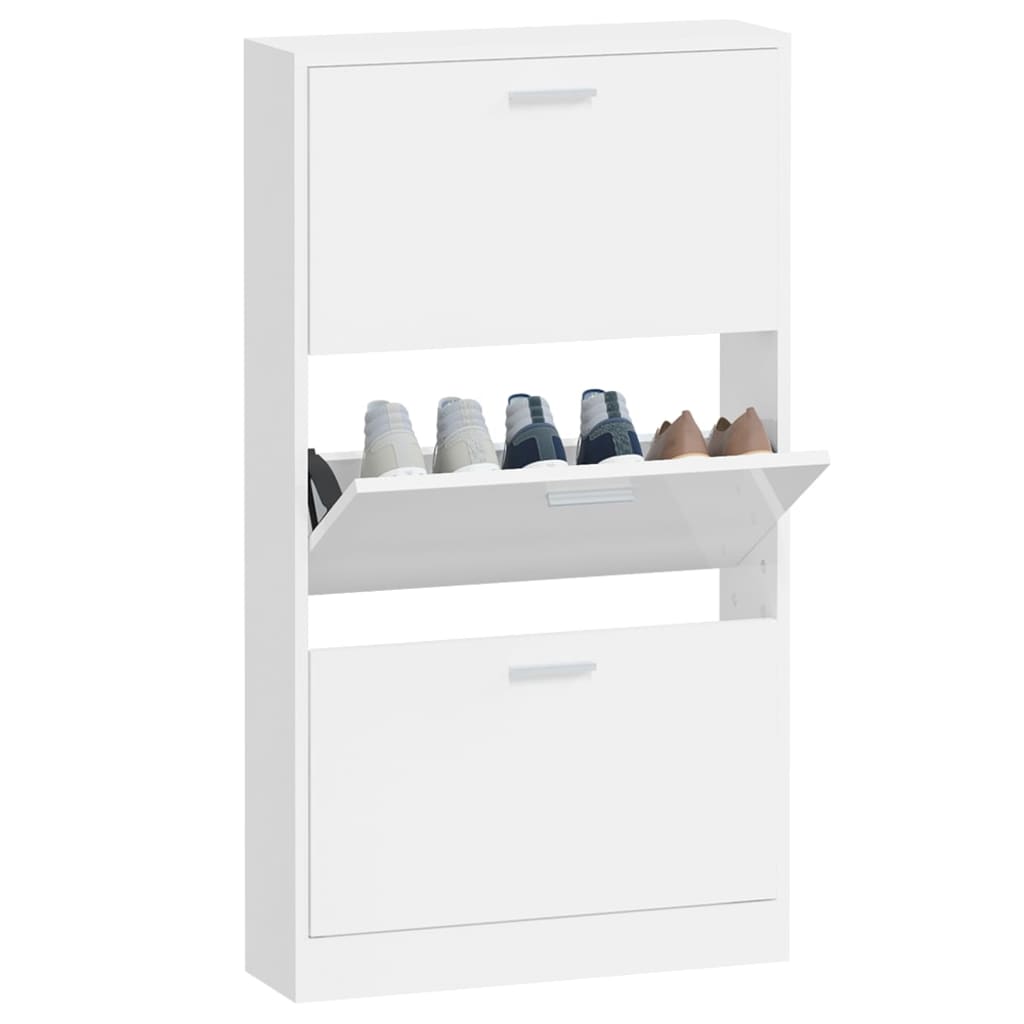vidaXL Shoe Cabinet High Gloss White 59x17x108 cm Engineered Wood