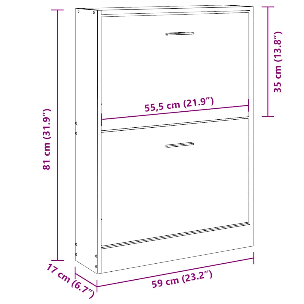 vidaXL Shoe Cabinet Concrete Grey 59x17x81 cm Engineered Wood