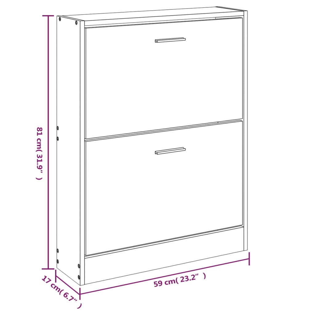 vidaXL Shoe Cabinet High Gloss White 59x17x81 cm Engineered Wood