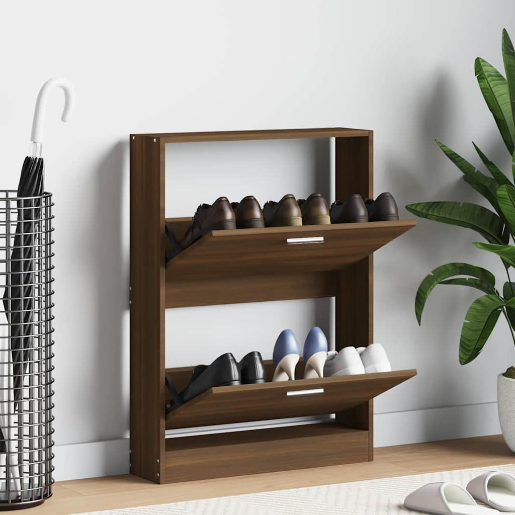 vidaXL Shoe Cabinet Brown Oak 59x17x81 cm Engineered Wood