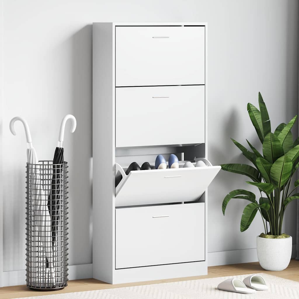 vidaXL Shoe Cabinet White 63x24x147 cm Engineered Wood