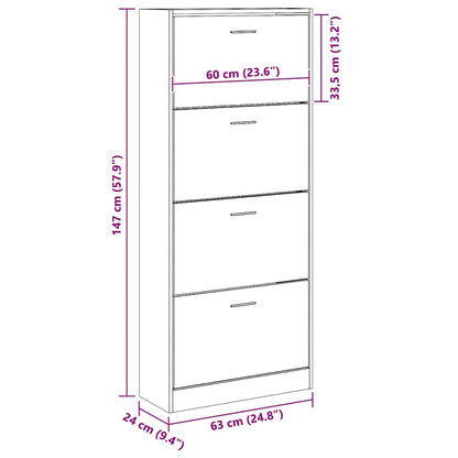 vidaXL Shoe Cabinet Black 63x24x147 cm Engineered Wood