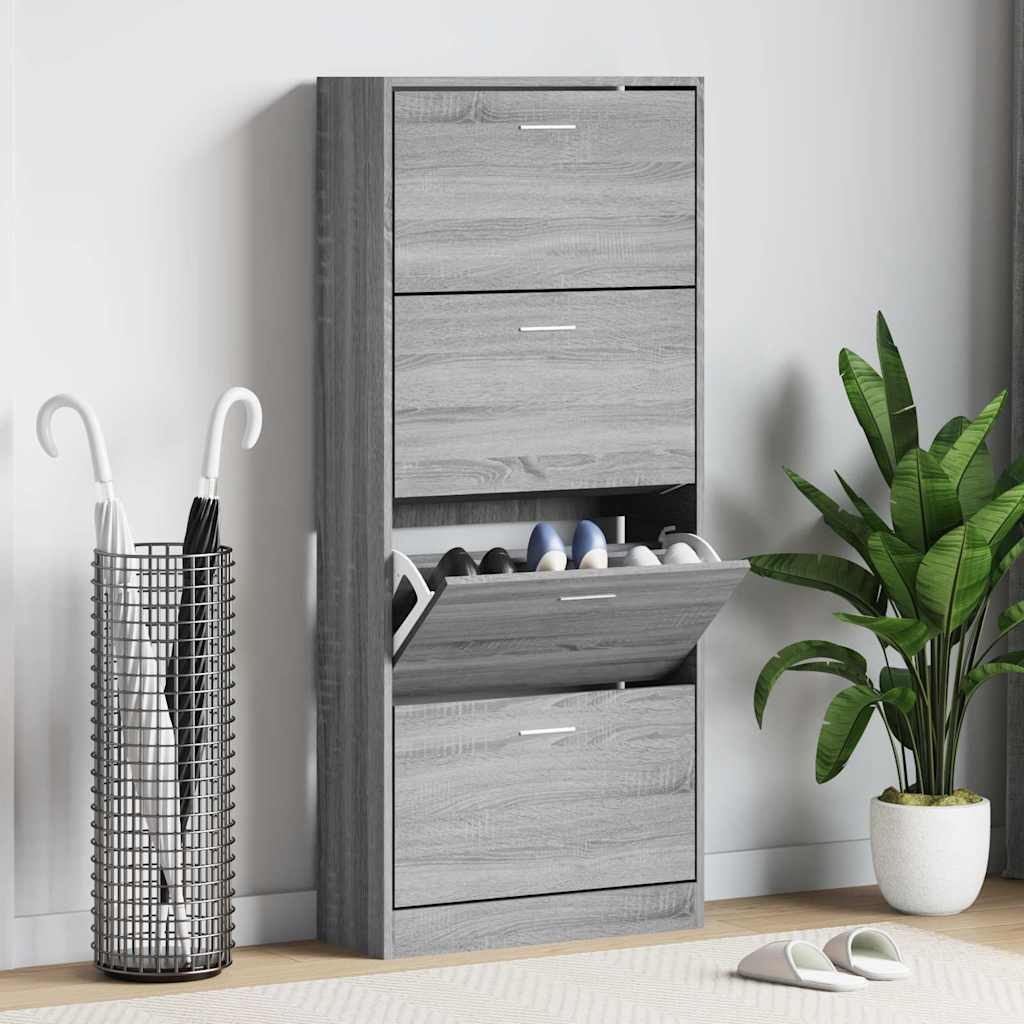 vidaXL Shoe Cabinet Grey Sonoma 63x24x147 cm Engineered Wood