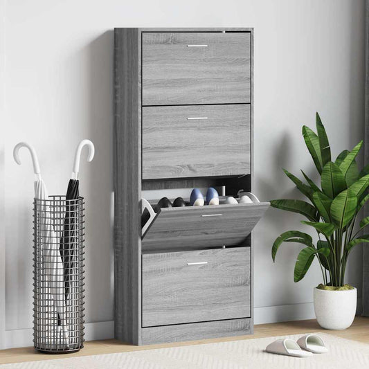 vidaXL Shoe Cabinet Grey Sonoma 63x24x147 cm Engineered Wood