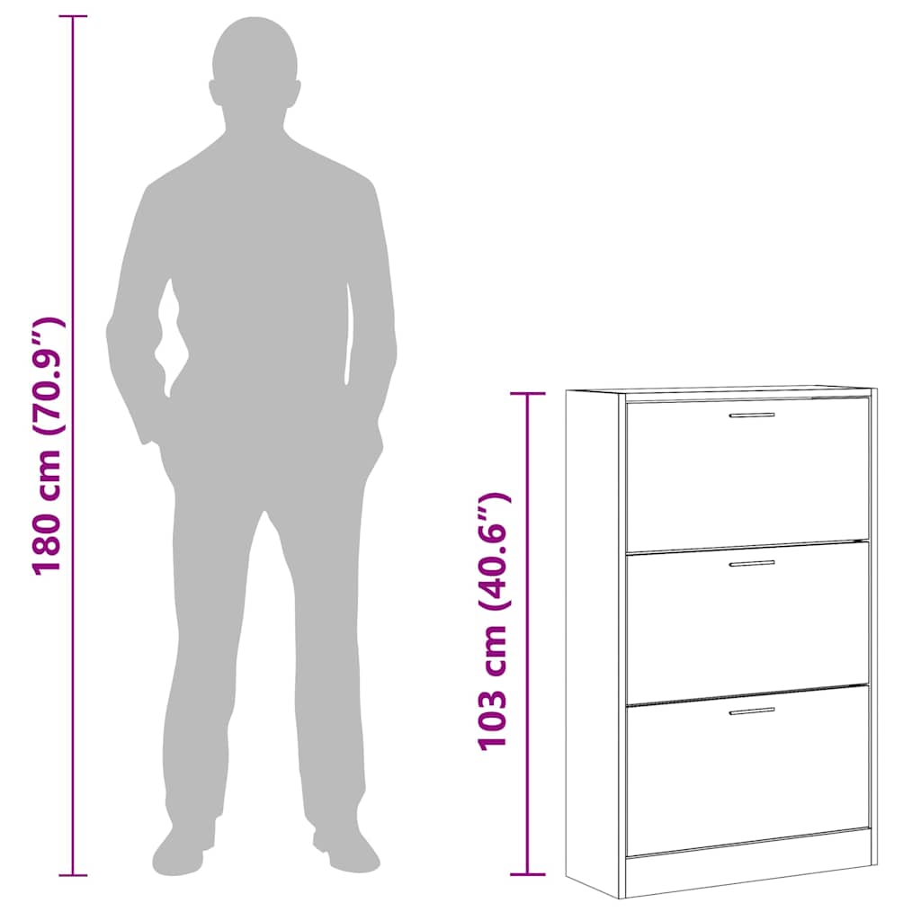 vidaXL Shoe Cabinet Black 63x24x103 cm Engineered Wood