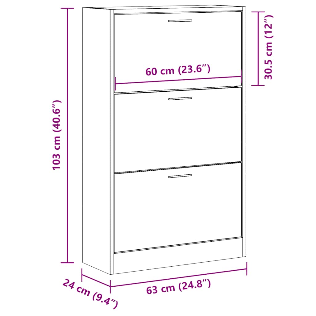 vidaXL Shoe Cabinet Concrete Grey 63x24x103 cm Engineered Wood