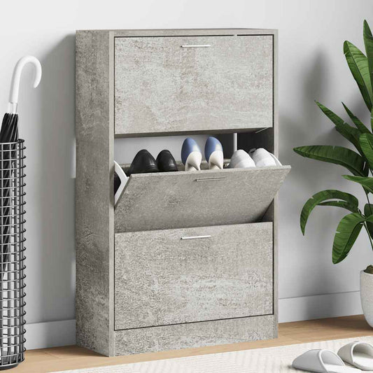 vidaXL Shoe Cabinet Concrete Grey 63x24x103 cm Engineered Wood