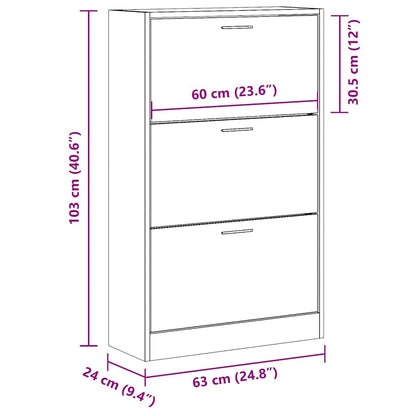 vidaXL Shoe Cabinet Grey Sonoma 63x24x103 cm Engineered Wood