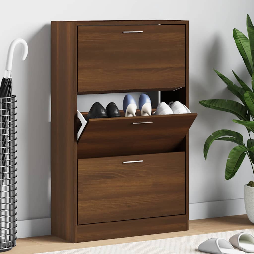 vidaXL Shoe Cabinet Brown Oak 63x24x103 cm Engineered Wood