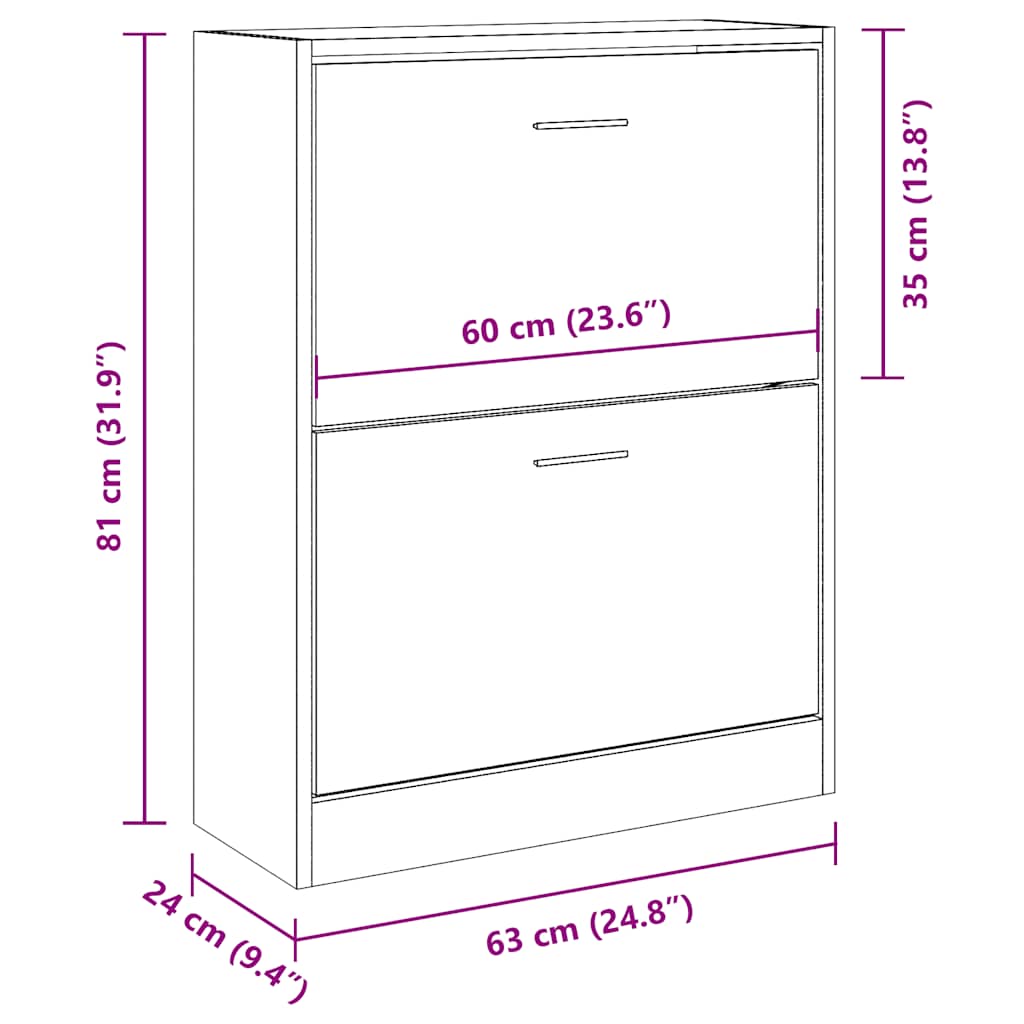 vidaXL Shoe Cabinet High Gloss White 63x24x81 cm Engineered Wood