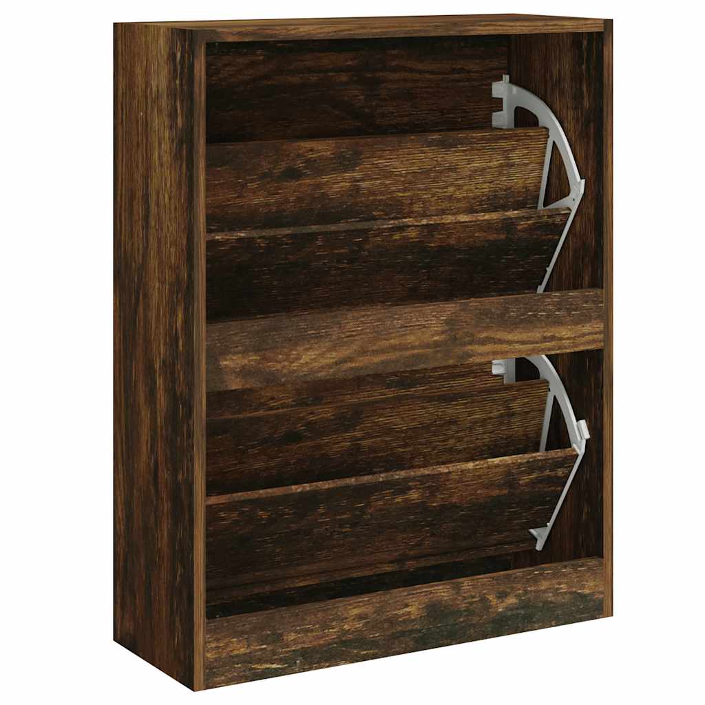 vidaXL Shoe Cabinet Smoked Oak 63x24x81 cm Engineered Wood