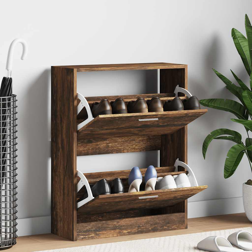vidaXL Shoe Cabinet Smoked Oak 63x24x81 cm Engineered Wood