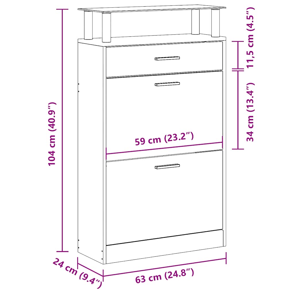 vidaXL Shoe Cabinet Smoked Oak 63x24x104 cm Engineered Wood