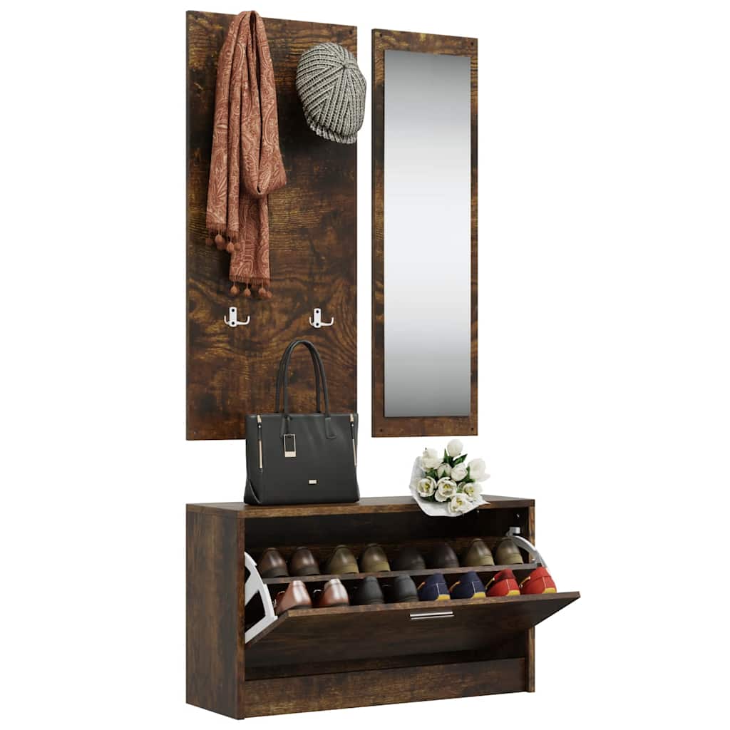 vidaXL 3-in-1 Shoe Cabinet Set Smoked Oak Engineered Wood