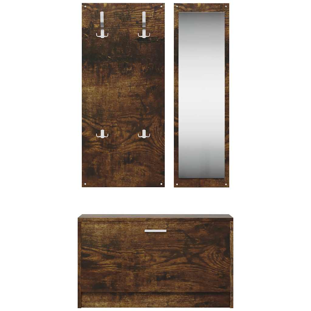 vidaXL 3-in-1 Shoe Cabinet Set Smoked Oak Engineered Wood