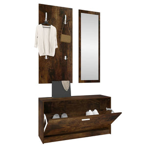 vidaXL 3-in-1 Shoe Cabinet Set Smoked Oak Engineered Wood