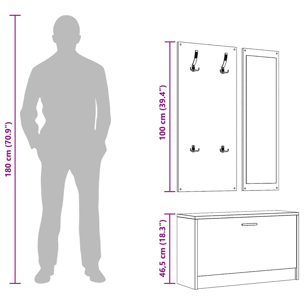 vidaXL 3-in-1 Shoe Cabinet Set Smoked Oak Engineered Wood