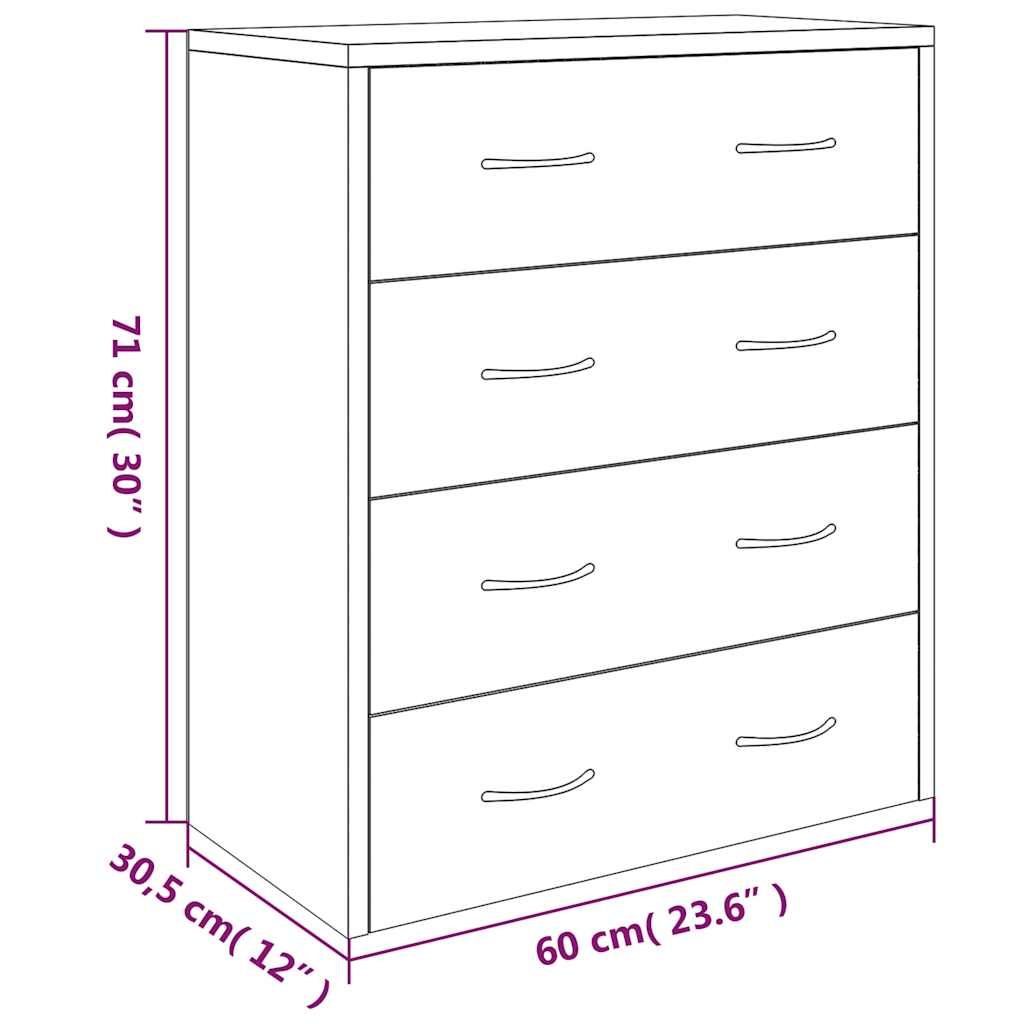 vidaXL Sideboard with 4 Drawers 60x30,5x71 cm Black