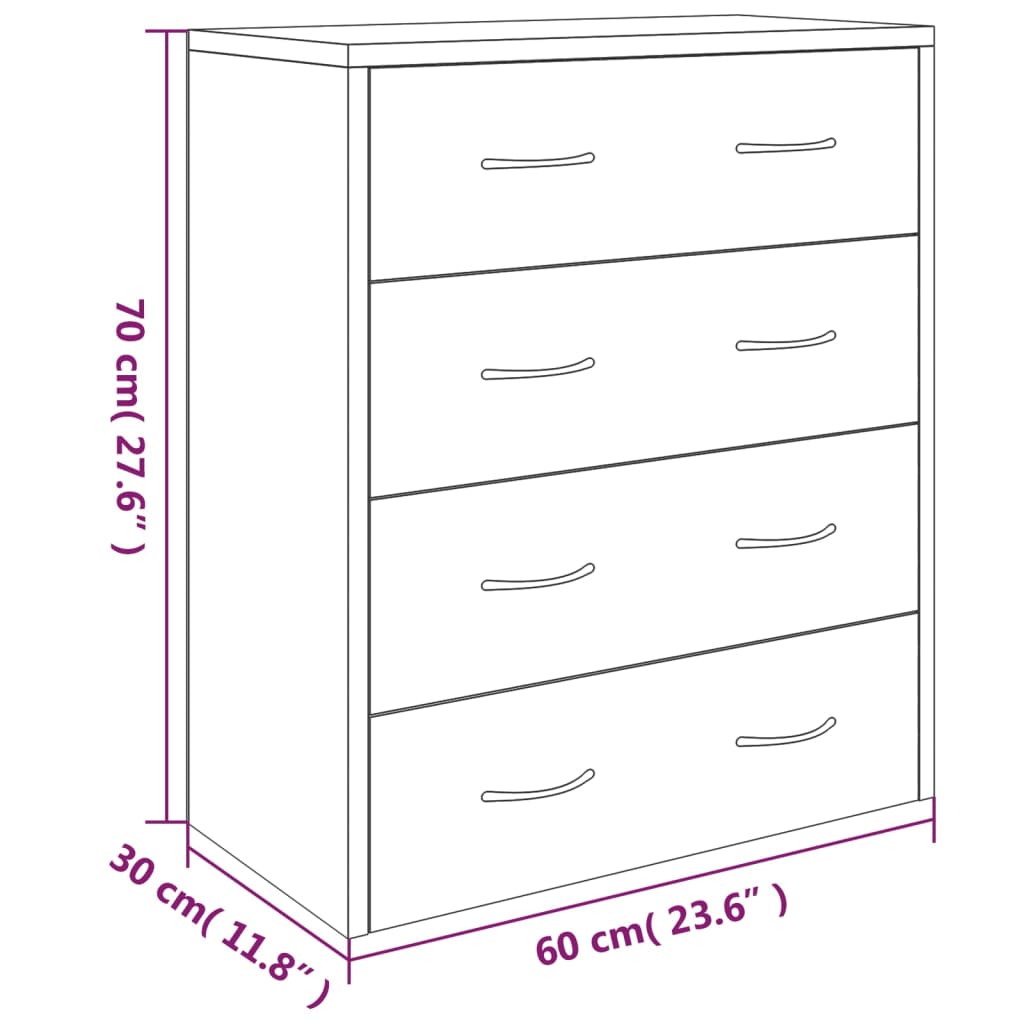 vidaXL Sideboard with 4 Drawers 60x30.5x71 cm Concrete Grey