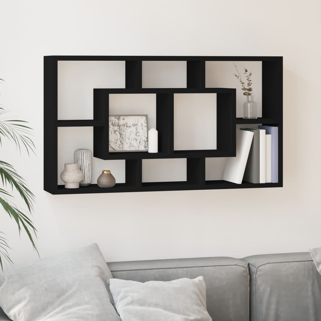 vidaXL Wall Display Shelf 8 Compartments Black