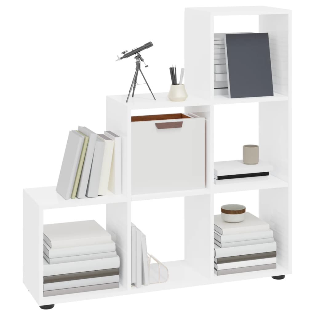 vidaXL Staircase Bookcase High Gloss White 107 cm Engineered Wood