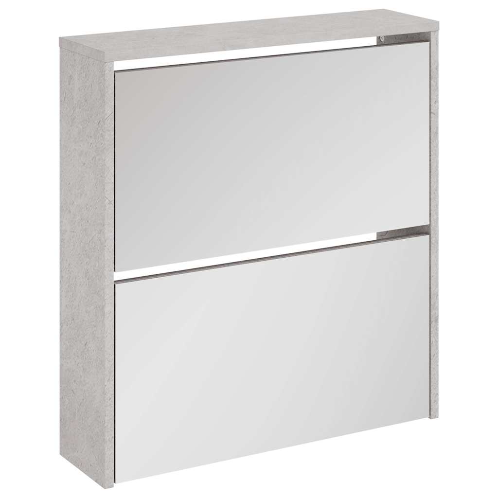 vidaXL Shoe Cabinet with Mirror 2-Layer Concrete Grey 63x17x67 cm