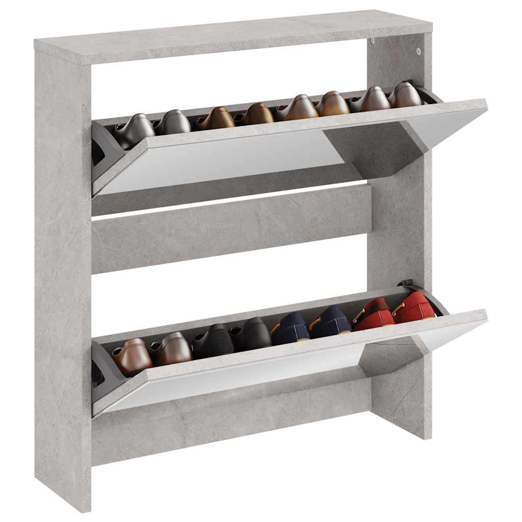 vidaXL Shoe Cabinet with Mirror 2-Layer Concrete Grey 63x17x67 cm