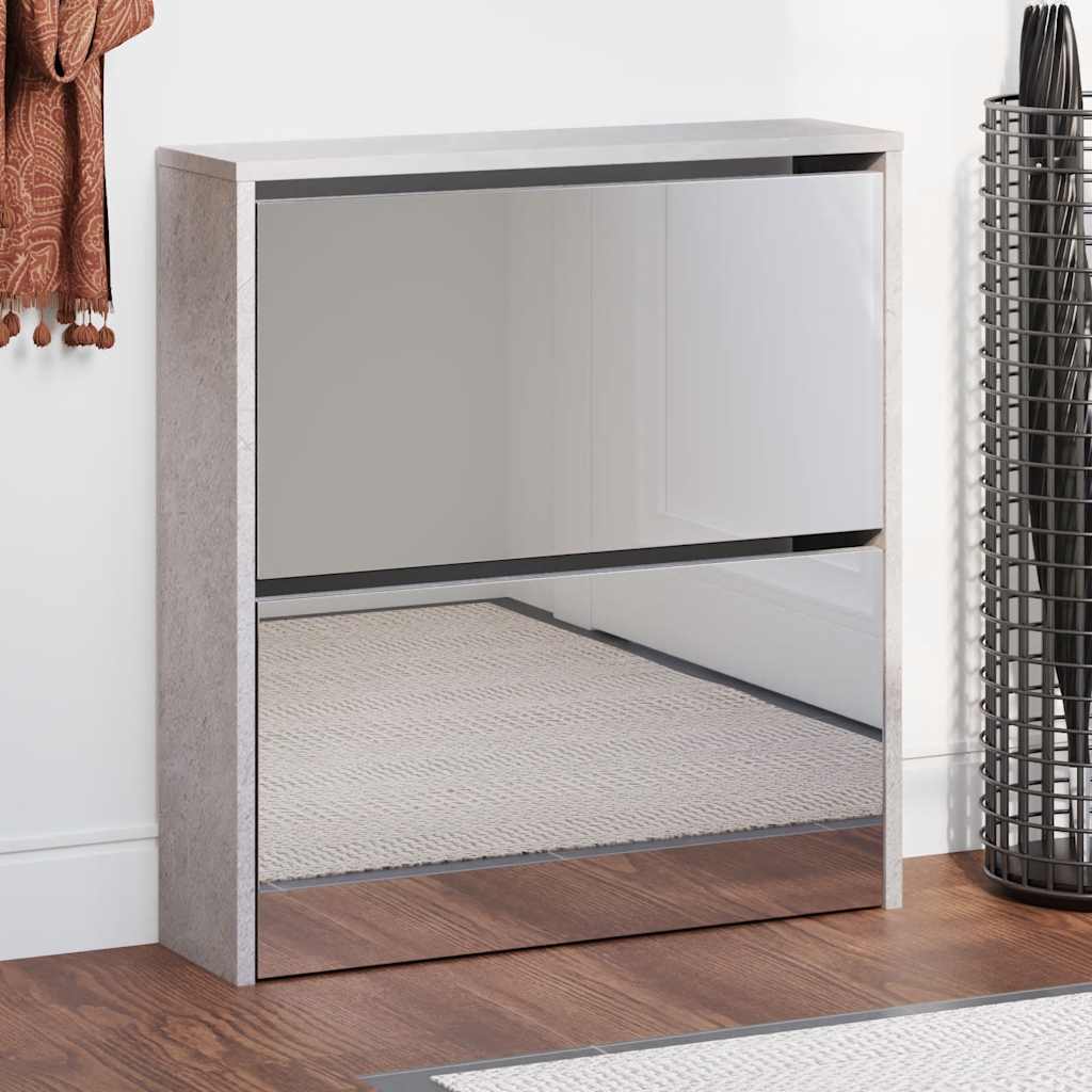 vidaXL Shoe Cabinet with Mirror 2-Layer Concrete Grey 63x17x67 cm