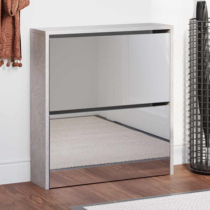 vidaXL Shoe Cabinet with Mirror 2-Layer Concrete Grey 63x17x67 cm