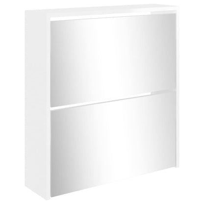 vidaXL Shoe Cabinet with Mirror 2-Layer High Gloss White 63x17x67 cm