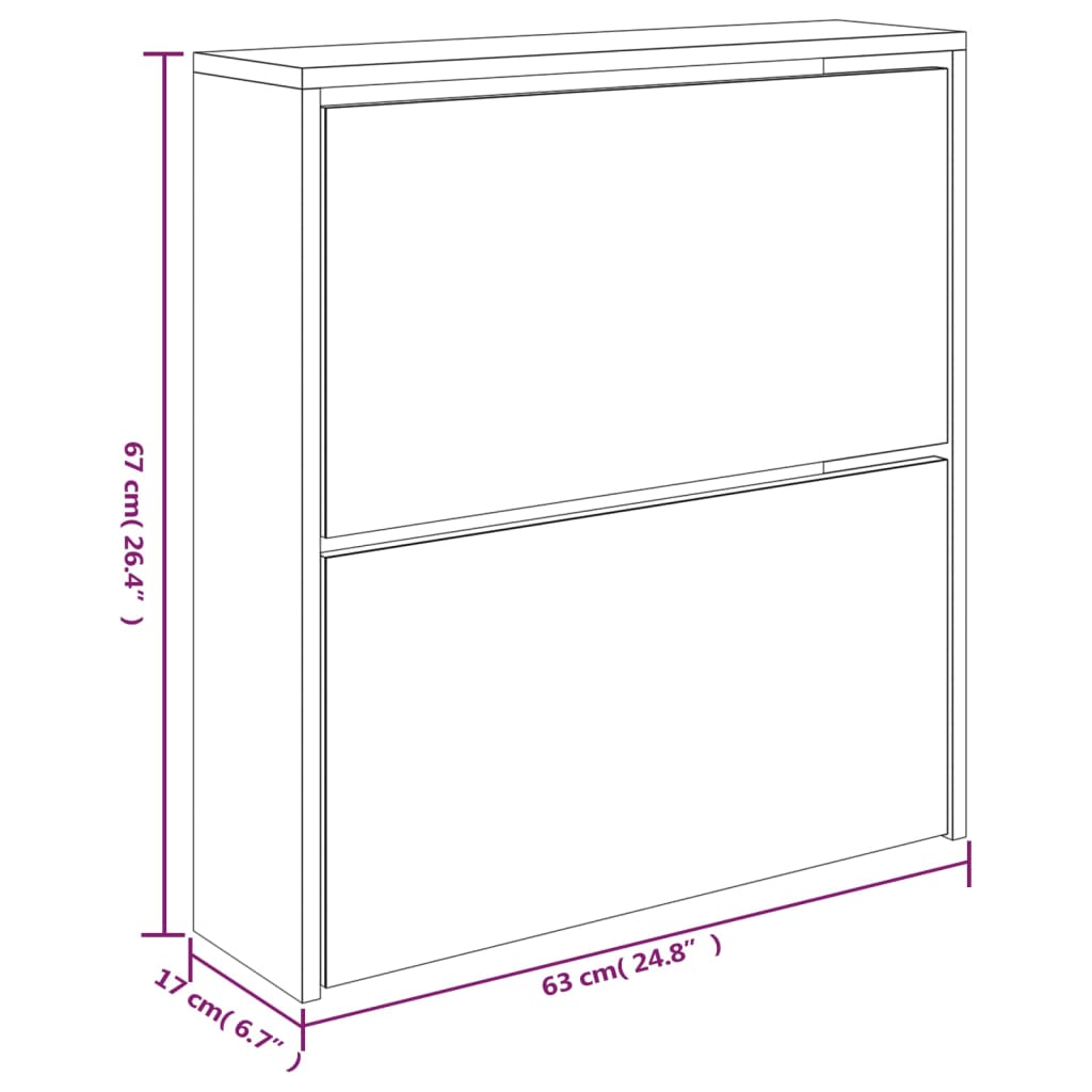 vidaXL Shoe Cabinet with Mirror 2-Layer High Gloss White 63x17x67 cm
