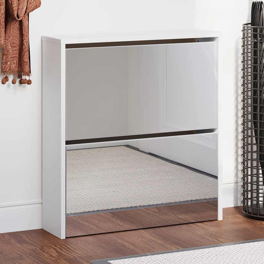 vidaXL Shoe Cabinet with Mirror 2-Layer High Gloss White 63x17x67 cm