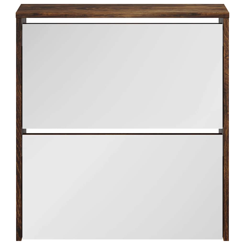 vidaXL Shoe Cabinet with Mirror 2-Layer Smoked Oak 63x17x67 cm