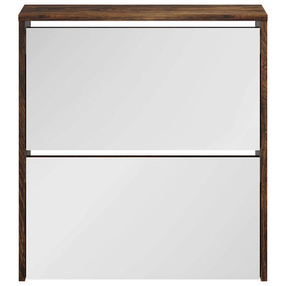 vidaXL Shoe Cabinet with Mirror 2-Layer Smoked Oak 63x17x67 cm