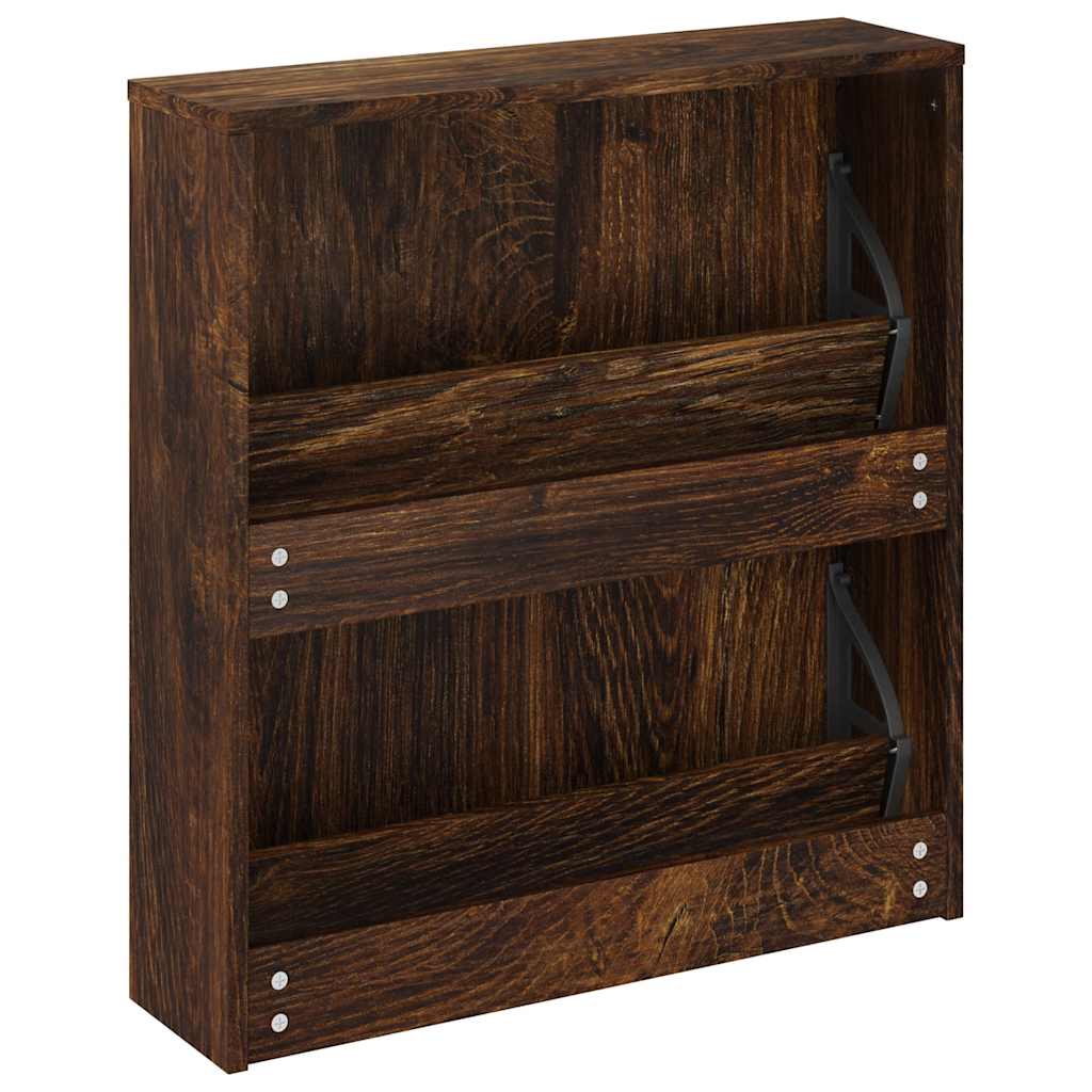 vidaXL Shoe Cabinet with Mirror 2-Layer Smoked Oak 63x17x67 cm