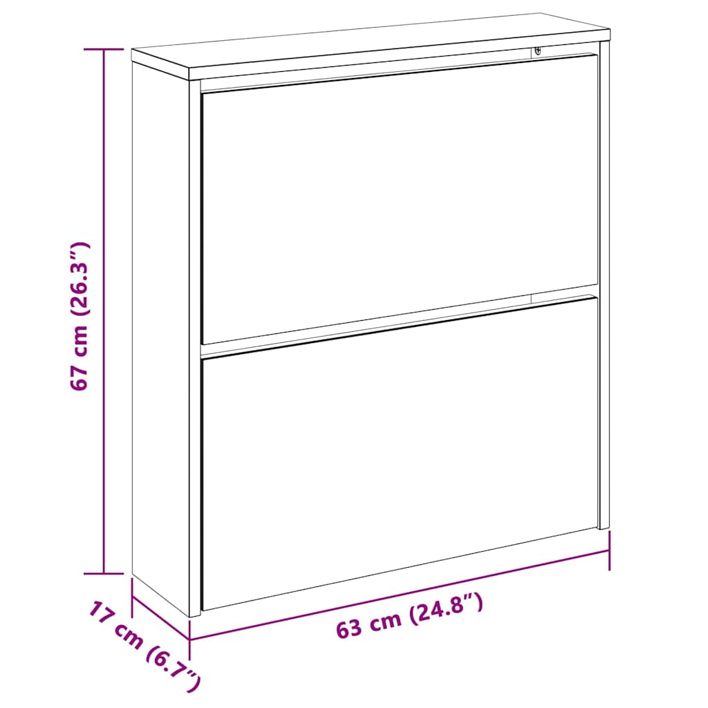 vidaXL Shoe Cabinet with Mirror 2-Layer Smoked Oak 63x17x67 cm