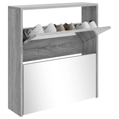 vidaXL Shoe Cabinet with Mirror 2-Layer Grey Sonoma 63x17x67 cm