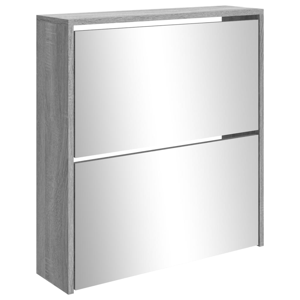 vidaXL Shoe Cabinet with Mirror 2-Layer Grey Sonoma 63x17x67 cm