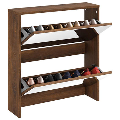 vidaXL Shoe Cabinet with Mirror 2-Layer Brown Oak 63x17x67 cm