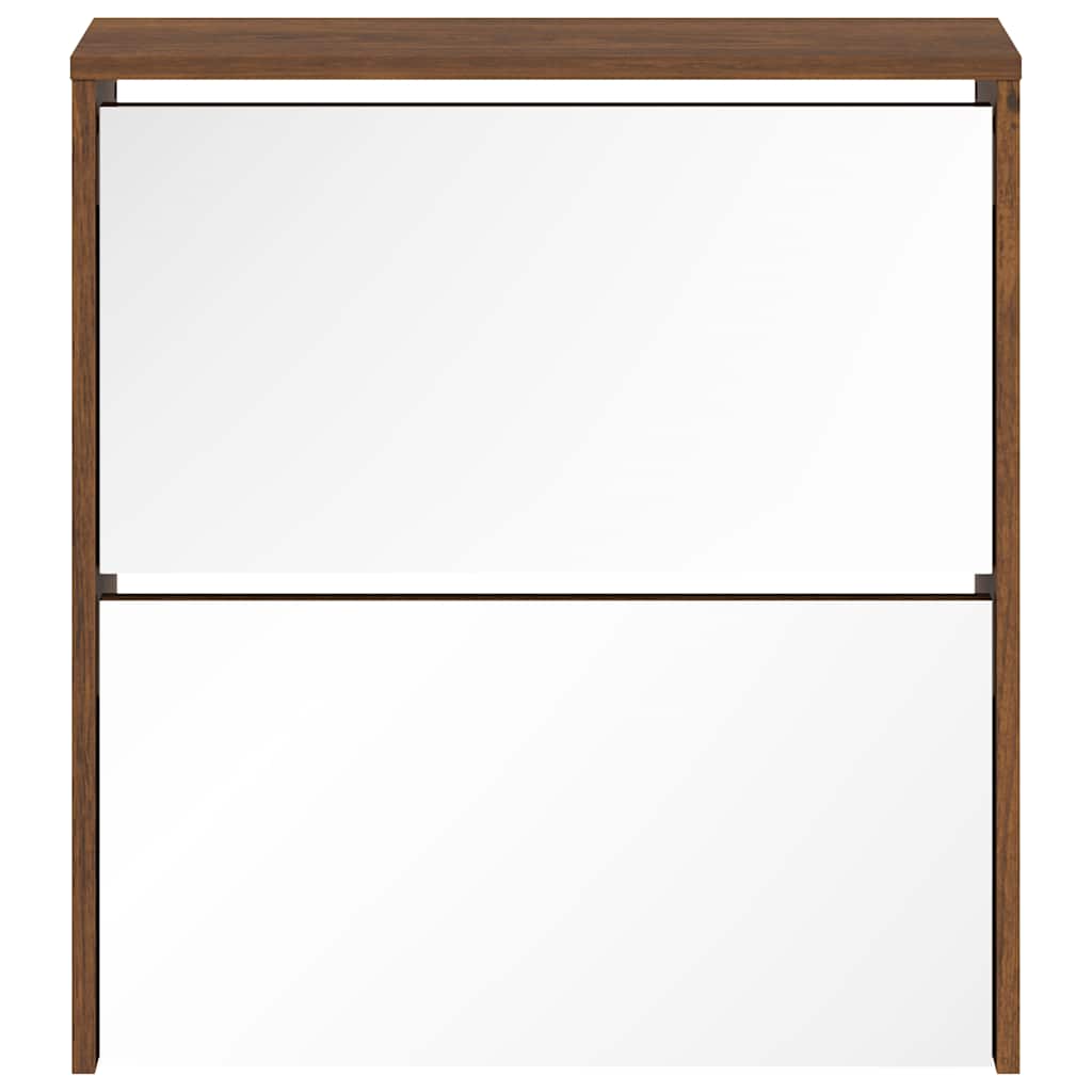 vidaXL Shoe Cabinet with Mirror 2-Layer Brown Oak 63x17x67 cm