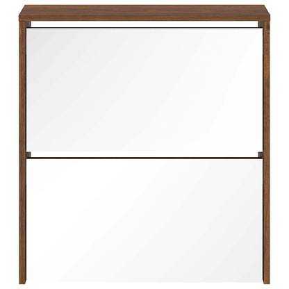 vidaXL Shoe Cabinet with Mirror 2-Layer Brown Oak 63x17x67 cm