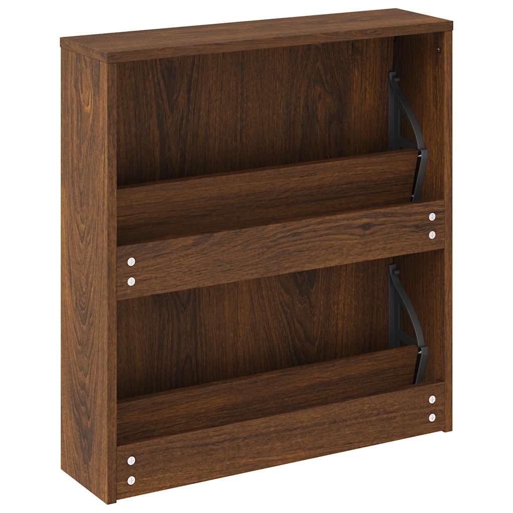 vidaXL Shoe Cabinet with Mirror 2-Layer Brown Oak 63x17x67 cm
