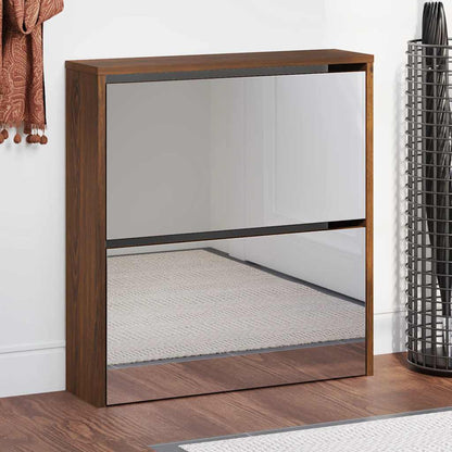 vidaXL Shoe Cabinet with Mirror 2-Layer Brown Oak 63x17x67 cm