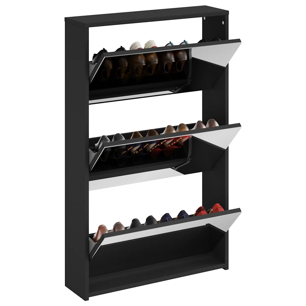 vidaXL Shoe Cabinet with Mirror 3-Layer Black 63x17x102.5 cm